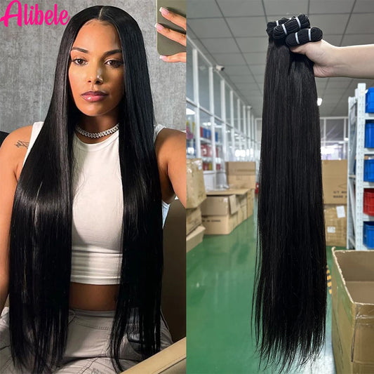 Alibele 12A Grade Straight Bundle Deals Peruvian Virgin Hair Weave Bundles Straight Huma Bundles Wholesale Bundles Natural Color