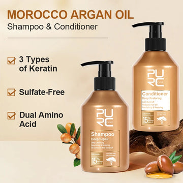 PURC Morocco Argan Oil Shampoo Conditioner Set Amino Acid Keratin Smoothing Repair Damaged Hair Treatment Sulfate-Free Hair Care