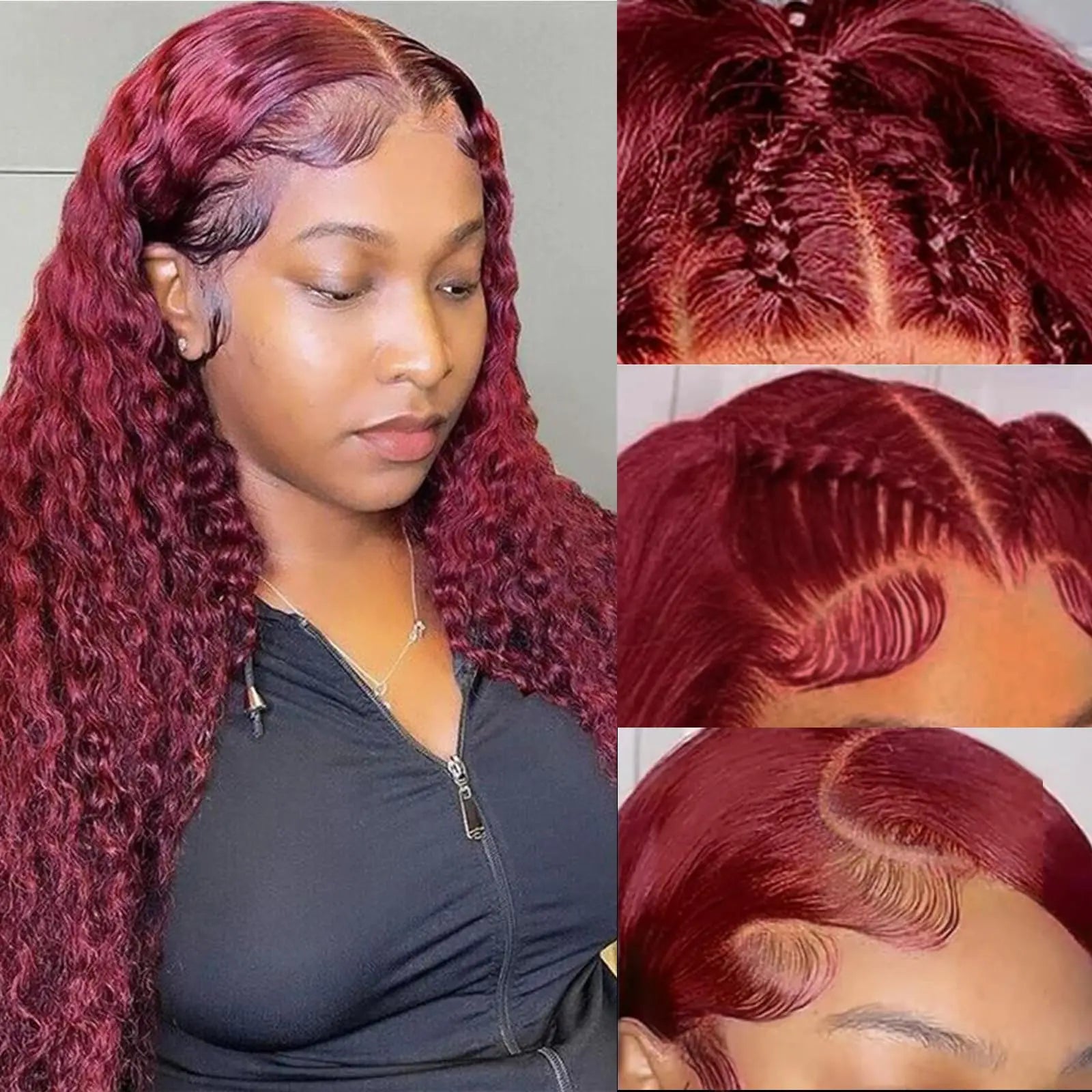 99J Burgundy Deep Wave 13x6 Transparent Lace Frontal Wig Water Wave Human Hair 13x4 13x5 Lace Front Wine Red Color Curly Wigs