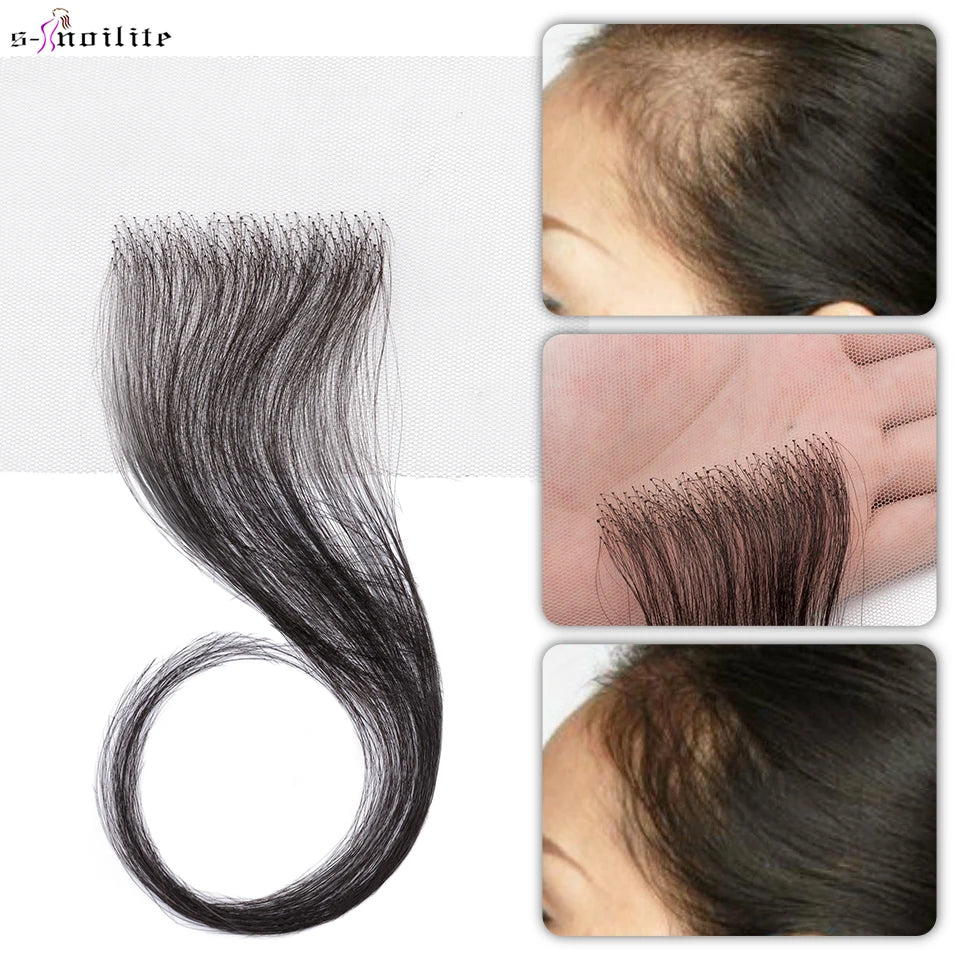 S-noilite 10" Lace Hair Toppers Hair Patch Hand Single Knot Natural Human Hair Replacement Capillary Prothesis Invisible Temple