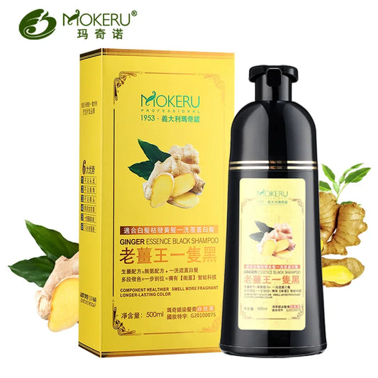 Mokeru 1pc  Ginger shampoo Herbal Non Allergic Natural Fast Blacking Gray Hair Dye Black Shampoo  For White  Coloring