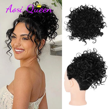 AOSI Synthetic Elastic Drawstring Loose Wavy Big Curly Hair Bun 60g Short Synthetic Ponytail Hair Extensions For Women Daily Use