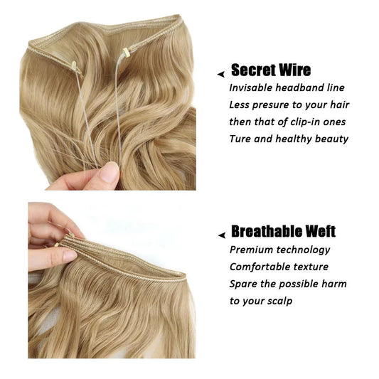 Synthetic One piece Hair Extensions No Clip No Glue Invisible 24inch Long Straight Wave Heat Resistant String Hairpiece