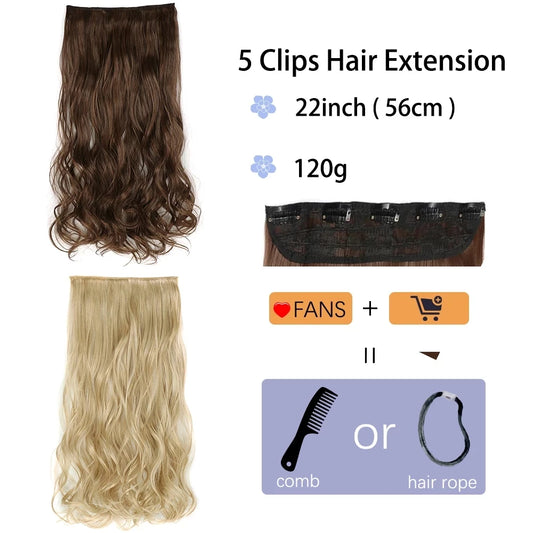 My-Diva Long Wavy Synthetic 5 Clip In Hair Extensions Black Orange Heat Resistant Hairpieces For Women