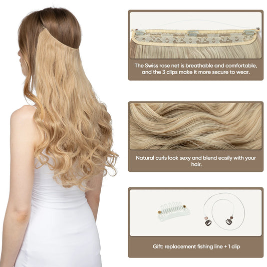 Premium Synthetic Invisible Wire With Clips Natural Hair Extension False Long Wavy Daily Use Clip In Hair Piece For Women