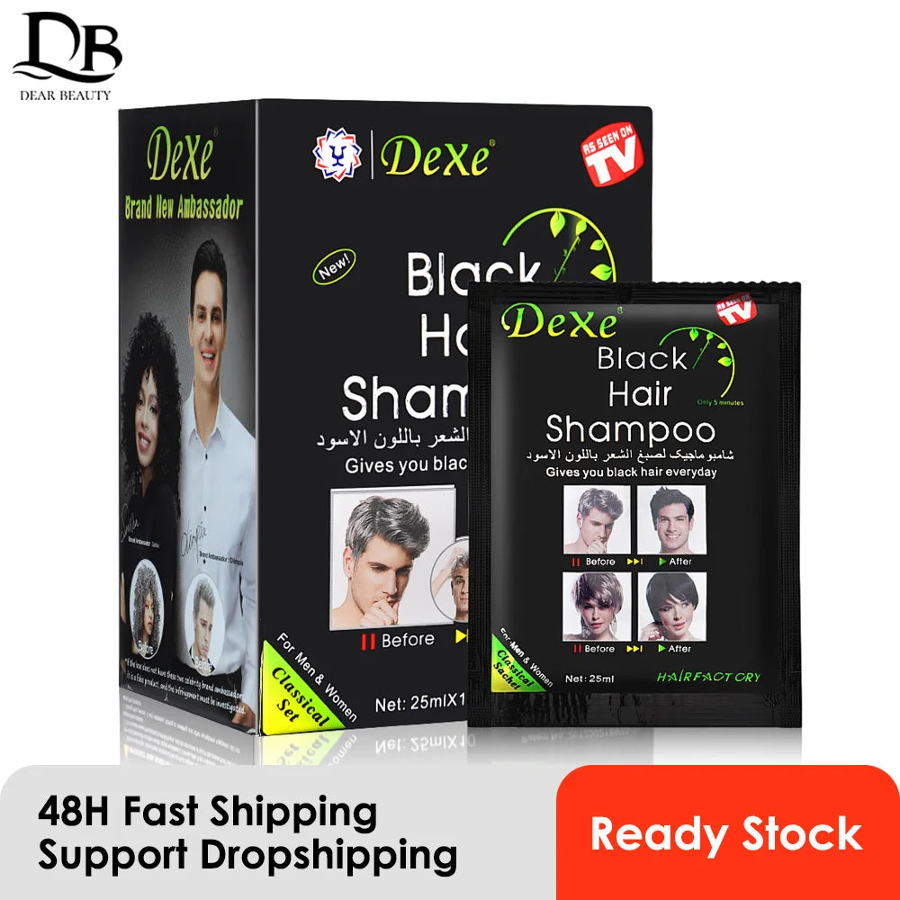 25ml 10Pcs Black Hair Shampoo 5 Mins Dye Hair Into Black Herb Natural Faster Black Hair Restore Colorant Shampoo Treatment