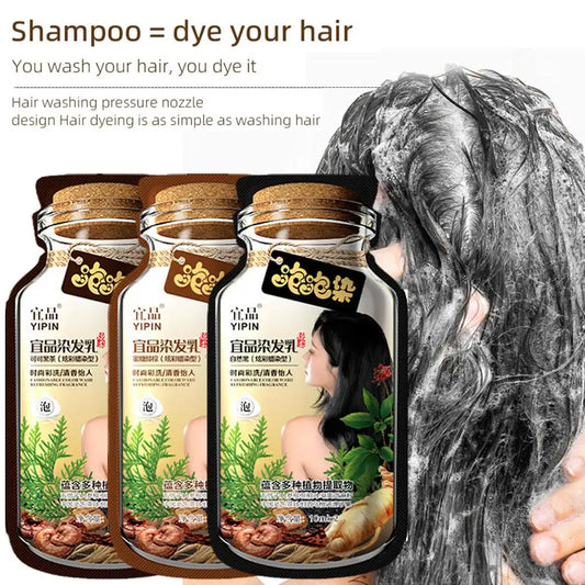 Plant Hair Coloring Bubble Shampoo Black Hair Dye Shampoo Natural Plant Bubble Gray Hair Dye Cream Long-lasting For Men Women