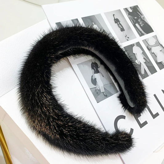 2024 Hot Sale Women Luxury winter 100% Real Mink Fur Headbands High Quality Real Fur Hair Band Lady Fashion Hair Hoop Furry Gift