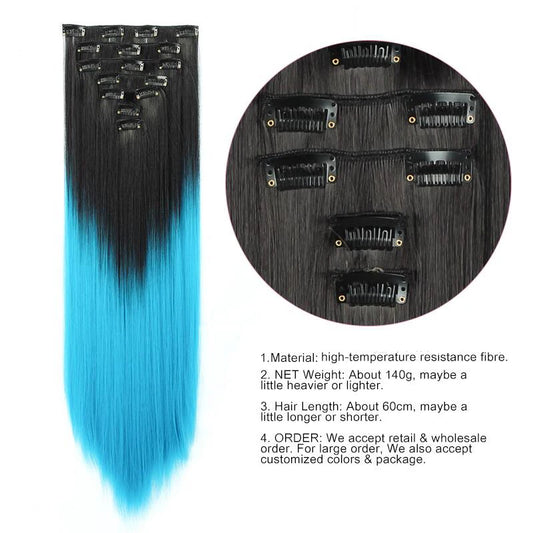 LINWAN Hair 22inch Ombre Hair Long Curly Hair Extension 16 Clips High Tempreture Synthetic Hairpiece Clip In Hair Extensions