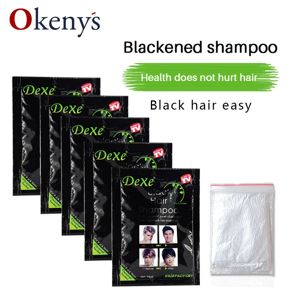 5pcs Dexe Fast Black Hair Shampoo Only 5 Minutes White Become Black Hair Color 2 Pcs/lot Grey Hair Removal for Men and Women