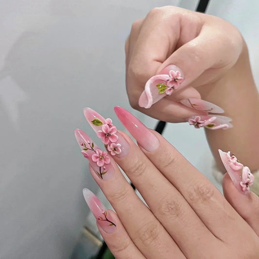 10 Pcs Handmade Press On Nails in the Year of the Snake 2025 New 3D INS Y2k Long Almond Fake Nails Design DIY Nails with Set