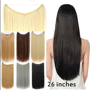 Soowee 26 Inch Long Straight Gray Black Blonde Synthetic Hair Extensions Fish Line Halo Invisible Hairpiece Hair Accessories