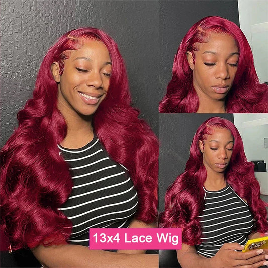 200 Density Burgundy 13x6 HD Lace Frontal Wig 99j Body Wave 13x4 Lace Front Human Hair Brazilian Human Hair 30 36 Inch