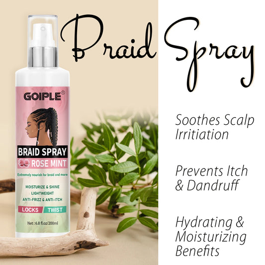 Goiple Braid Spray 6.8fl.oz for Locks Twist Moisturizing Conditioner Tames Frizz Rose Water Spray Dreadlocks Soothing Hair Scalp