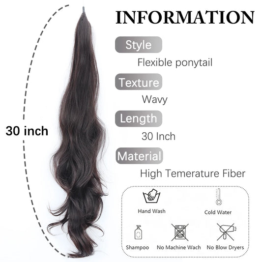 30Inch Synthetic Flexible Wrap Around Ponytail Long Wavy Layered Fake Ponytail Hairpiece Extensions For Women Daily Use