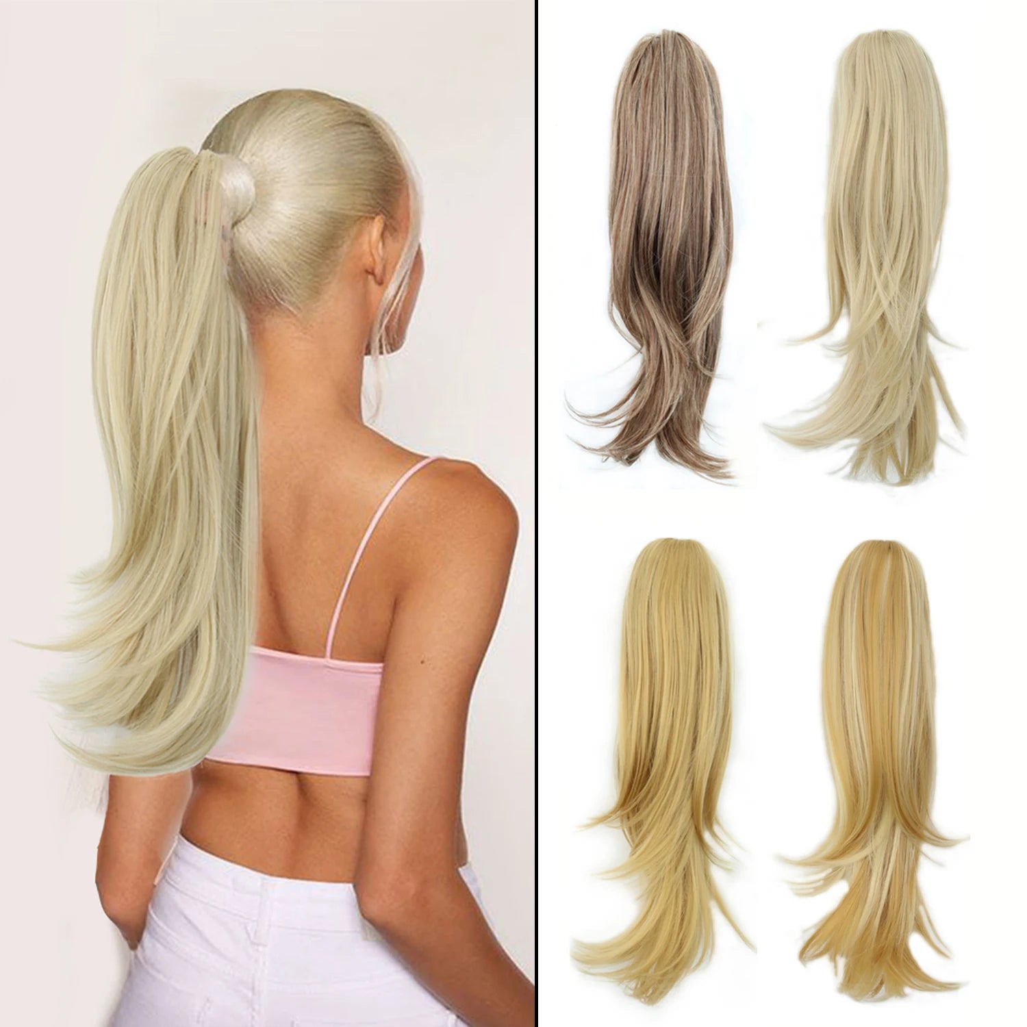 LISI GIRL Synthetic 18 inch Natural Wavy Claw Clip Ponytail Blonde Brown Fake Pony Tail For Women Hair Extension