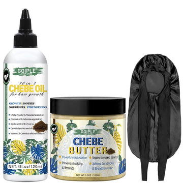 Natural Chebe Growth Oil Repair Damaged Thicker Essence Chebe Butter Moisturize Hair Loss Treatment Bonnet Sleep Cap Care Set