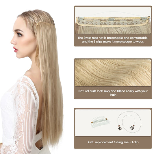 Synthetic Hair Extension Natural Daily Wear Clip In Hair Pieces Ombre Fake One Piece Blonde Straight Hairpiece For Women