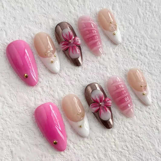 2025 Handmade Manicure Fake Nails Pink Style Personalized Relief 3D Pressing Nails New Women's Wearing Decorations Press on Nail