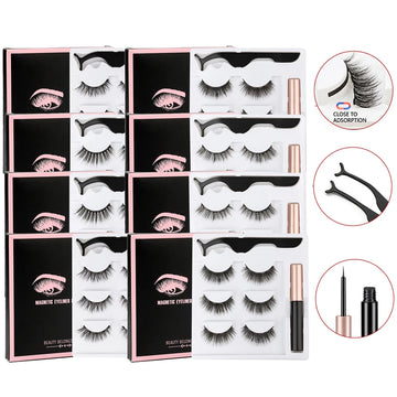 1/3/4 Pairs Magnetic Eyelashes Kit Waterproof Liquid Eyeliner Tweezers Soft Faux Cils Fluffy False Eyelashes Makeup Set Tool Hot