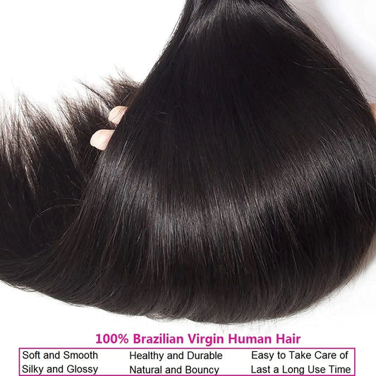 Human Hair Bundles Straight Hair Weave 1 3 4 Bundles Deals 100% Unprocessed Peruvian Virgin Hair Natural Black 1B Can Be Dyed