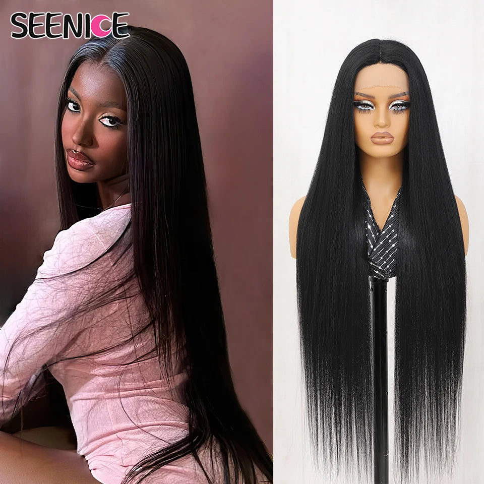 Synthetic 40 Inch Straight Lace Front Wig T-Part 13x4x1 Long Lace Wigs Heat-resistant Fiber Copper Ginger Lace Frontal Wigs