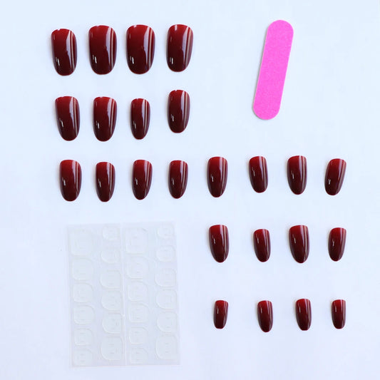 ARTAUG 24PCS Press On Nails Short Almond Wine Red High Saturation Summer Nails Tipsy For Girl Mother Women Gift Nail Charms