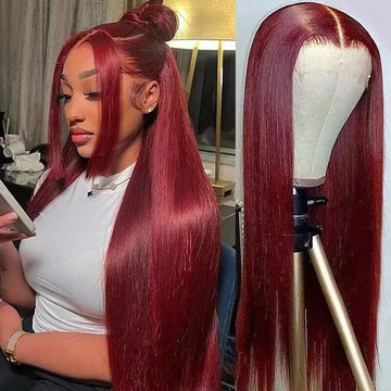 Burgundy 13x4 HD Lace Frontal Human Hair Wig Straight Red 13x6 Lace Front Human Hair Wigs 99J Colored 200% Human Hair Wig 100%