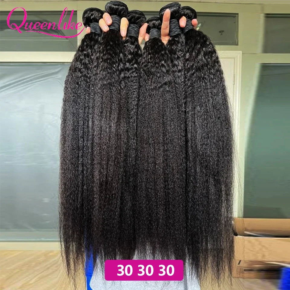 Queenlike 30 inch Kinky Straight Human Hair Bundles Brazilian Raw Hair Extensions Thick Yaki Straight 100% Human Hair Bundles