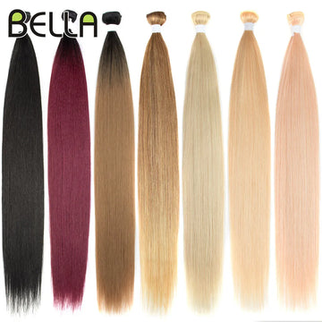 Bella Bone Straight Hair Extensions Ombre Blonde Fake Hair Bundles Super Long Hair Synthetic 24 Inch Straight Hair Full to End