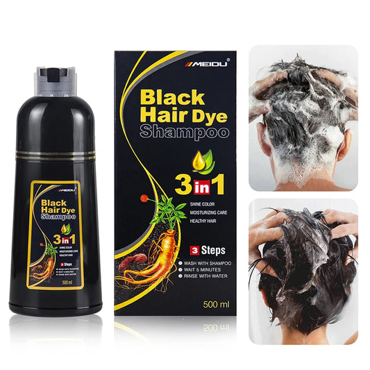 3 In 1 Hair Dye Shampoo Instant Coloring Shampoo Natural Black Color Down Perm Hair Dye Herbal Hair Texturizer Powder Hair Dye