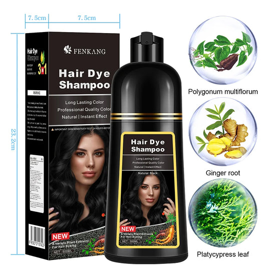 500ml 3in1 Hair Dye Shampoo Natural Black Hair Dye Professional Covering White 7 Color Herbal Components Women Men Beauty Health