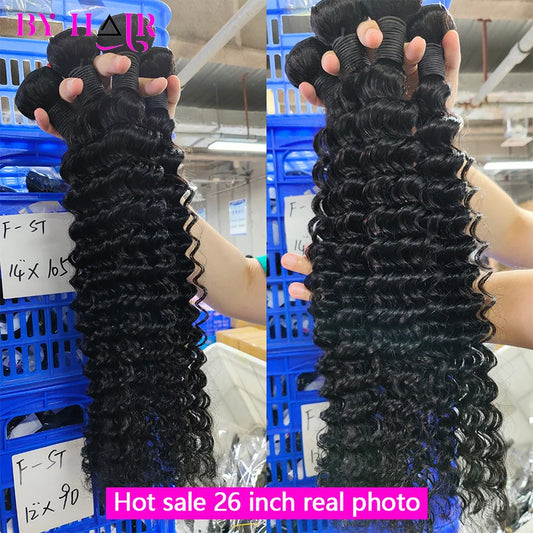 Deep Wave Human Hair Bundles For Women Brazilian Weaving 26 28 30 32Inch Virgin Hair Extensions Deep Wave Hair Bundles 1/3/4 Pcs