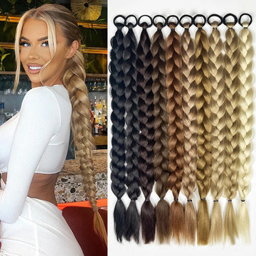 Synthetic Braided Ponytail Extensions Blonde Hairpiece Long Pony Tail With Hair Tie Rubber Band Hair Blonde For Women