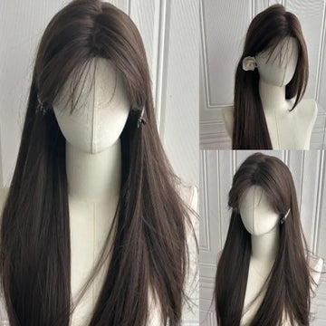 Temperament Black Wig Long Black Hair Headband Lace Front Wigs Natural Comfortable Fluffy Long Straight Wig for Daily Use  가발