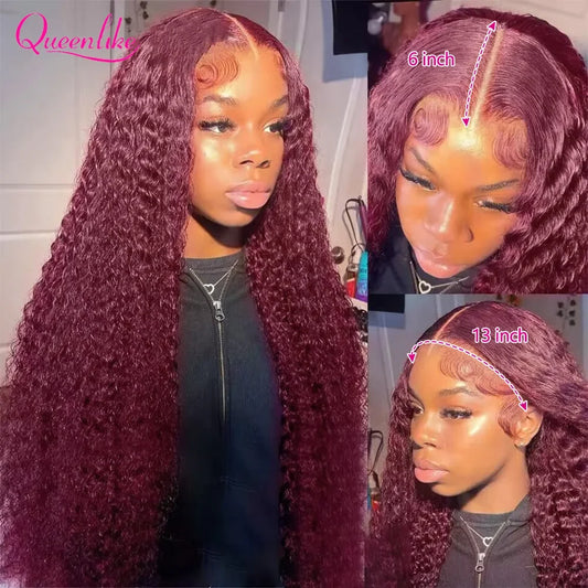 30inch Curly Burgundy 13x6 Hd Lace Frontal Wig 99J Colored Human Hair Wigs for Women Chocolate Brown Deep Curly Lace Front Wig