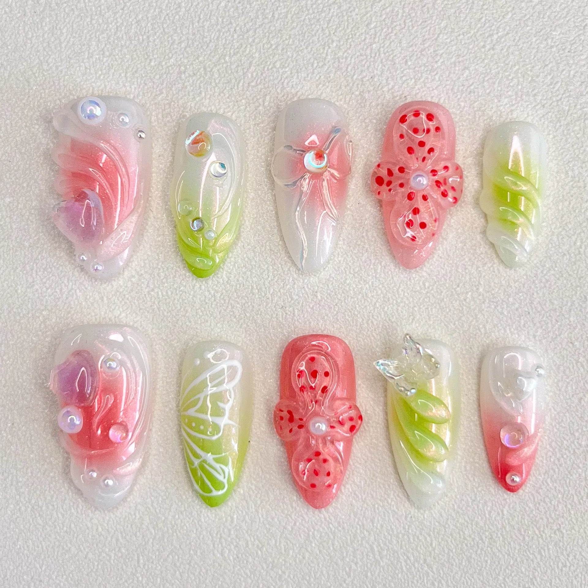 2025 New Manicure Flower Series Removable Three-dimensional Medium Length Nails Press on False Nails