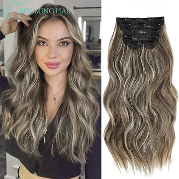 Extensions Long Synthetic Clip In Hair Wavy Clip In Hair Extensions 6Pcs/Set Piece Synthetic Ombre Blonde Brown Thick Hairpieces