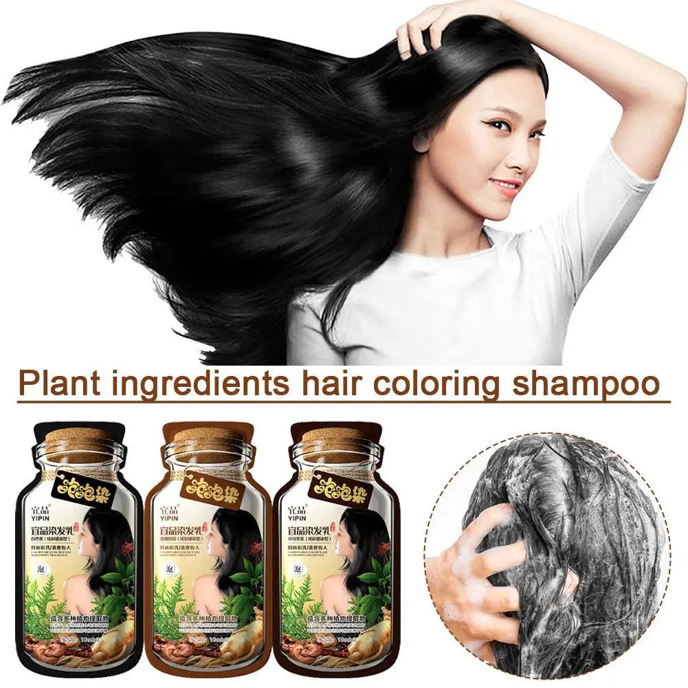 Plant Hair Coloring Bubble Shampoo Black Hair Dye Shampoo Natural Plant Bubble Gray Hair Dye Cream Long-lasting For Men Women