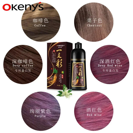 500ML Natural Soft Shiny Brown Golden Cover White Hair Dye Shampoo Wine Red Purple Hair Color Shampoo Black Grey Hair  Men Women