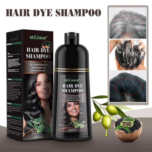 Long Lasting Hair Dye Shampoo Organic Natural Black Hair Dyeing Cover Gray White Hair Darkening Shampoo Plant Essence Hair Color