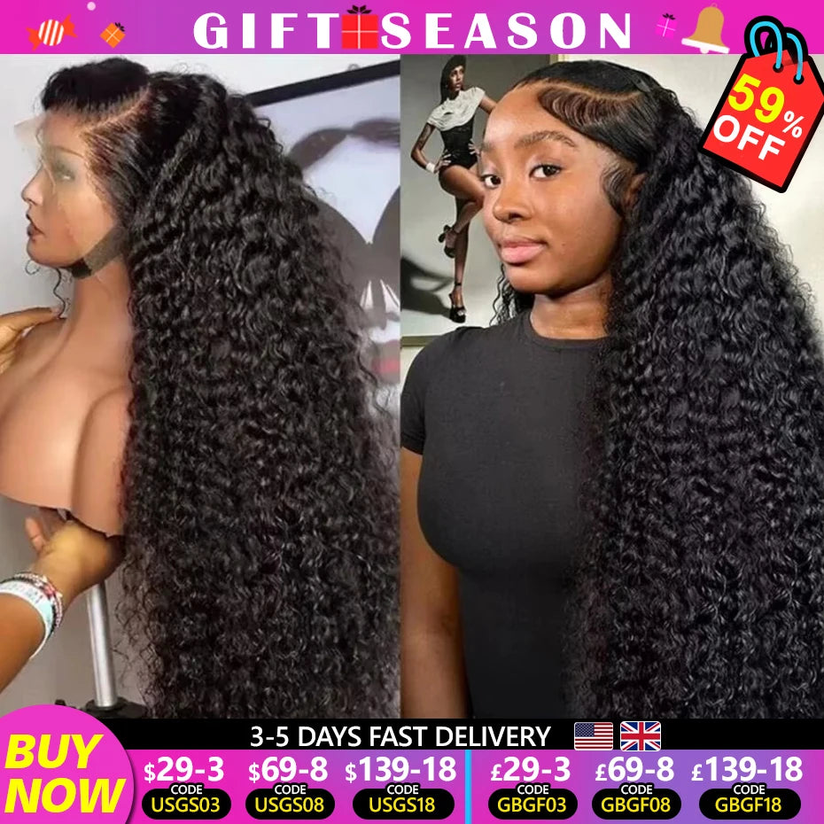 200% Density 4x4 13x4 Kinky Curly HD Lace Frontal Wig Curly Lace Front Human Hair Wig Transparent Lace Frontal Human Hair Wigs