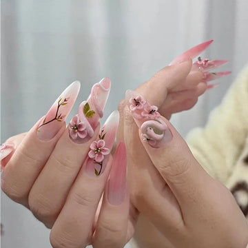 10 Pcs Handmade Press On Nails in the Year of the Snake 2025 New 3D INS Y2k Long Almond Fake Nails Design DIY Nails with Set