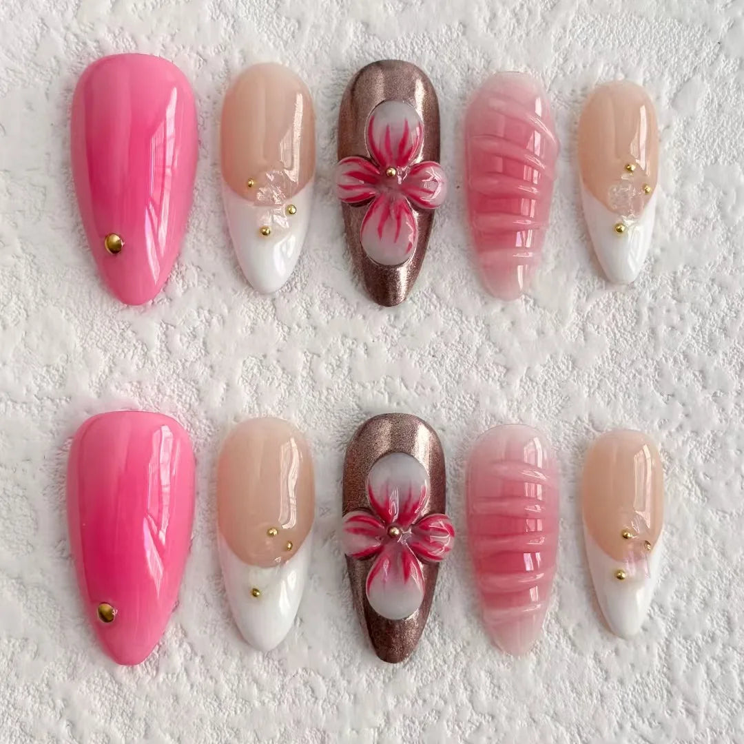 2025 Handmade Manicure Fake Nails Pink Style Personalized Relief 3D Pressing Nails New Women's Wearing Decorations Press on Nail