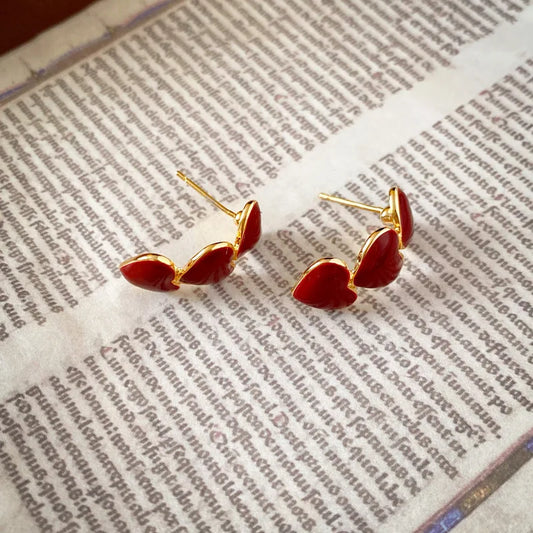 S925 Silver Needle Korean Oil Drop Love Earrings Beautiful Burgundy Square Geometric Earrings 2023 Trend Women's Jewelrg