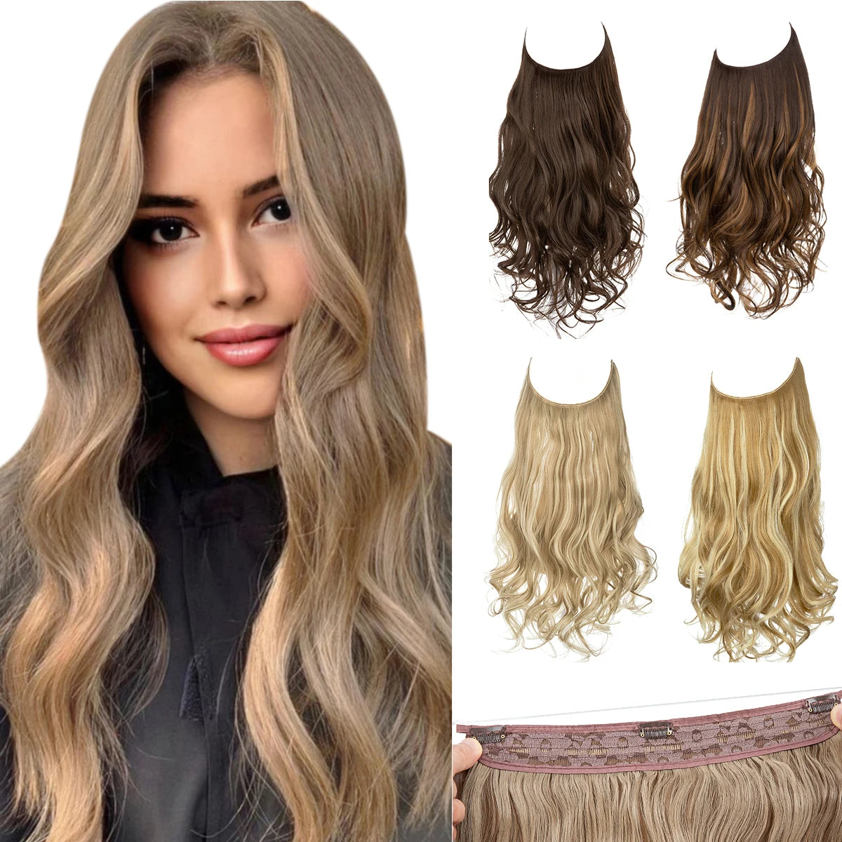 Premium Synthetic Invisible Wire With Clips Natural Hair Extension False Long Wavy Daily Use Clip In Hair Piece For Women