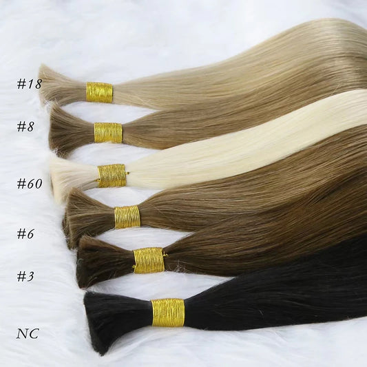 32inches Bulk Hair Extensions Human Hair Straight real Natural Hair 100g/Strand #613 60 Brown Blonde Salon Supplies thicken