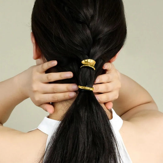 3Pcs Fashion 1 Inch Gold Hair Cuffs Gold Hair Tie Ponytail Holder Hair Clips Metal Long Hair Ponytail Hair Accessories