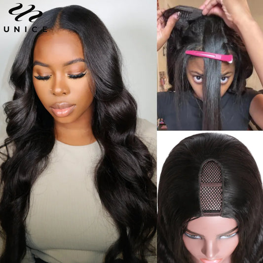 UNice Hair 180% Density U Part Wig 100% Human Hair Body Wave Wigs Real Scalp Easy Blend U-Part Wig Beginner Friendly Human Wigs